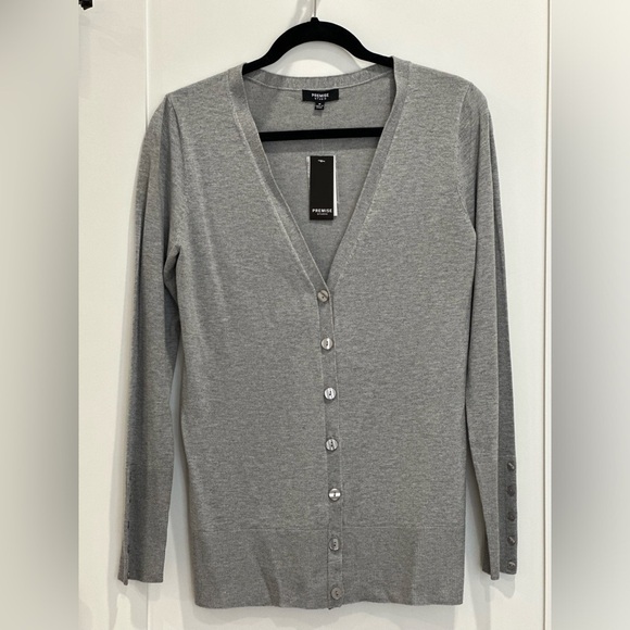 Premise Studio Cardigan Sweater Button Up Mist Gray Heather Medium Workwear Cozy - Picture 1 of 11